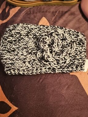 Chunky Black & White Knit Flower Headband - Women Accessories